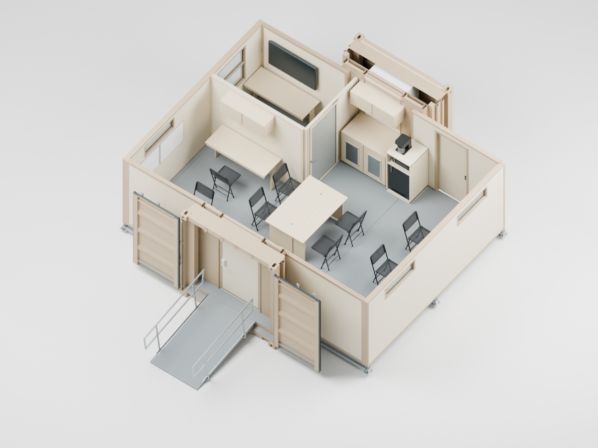 Example C-FORTS command interior with shared desks and a private office