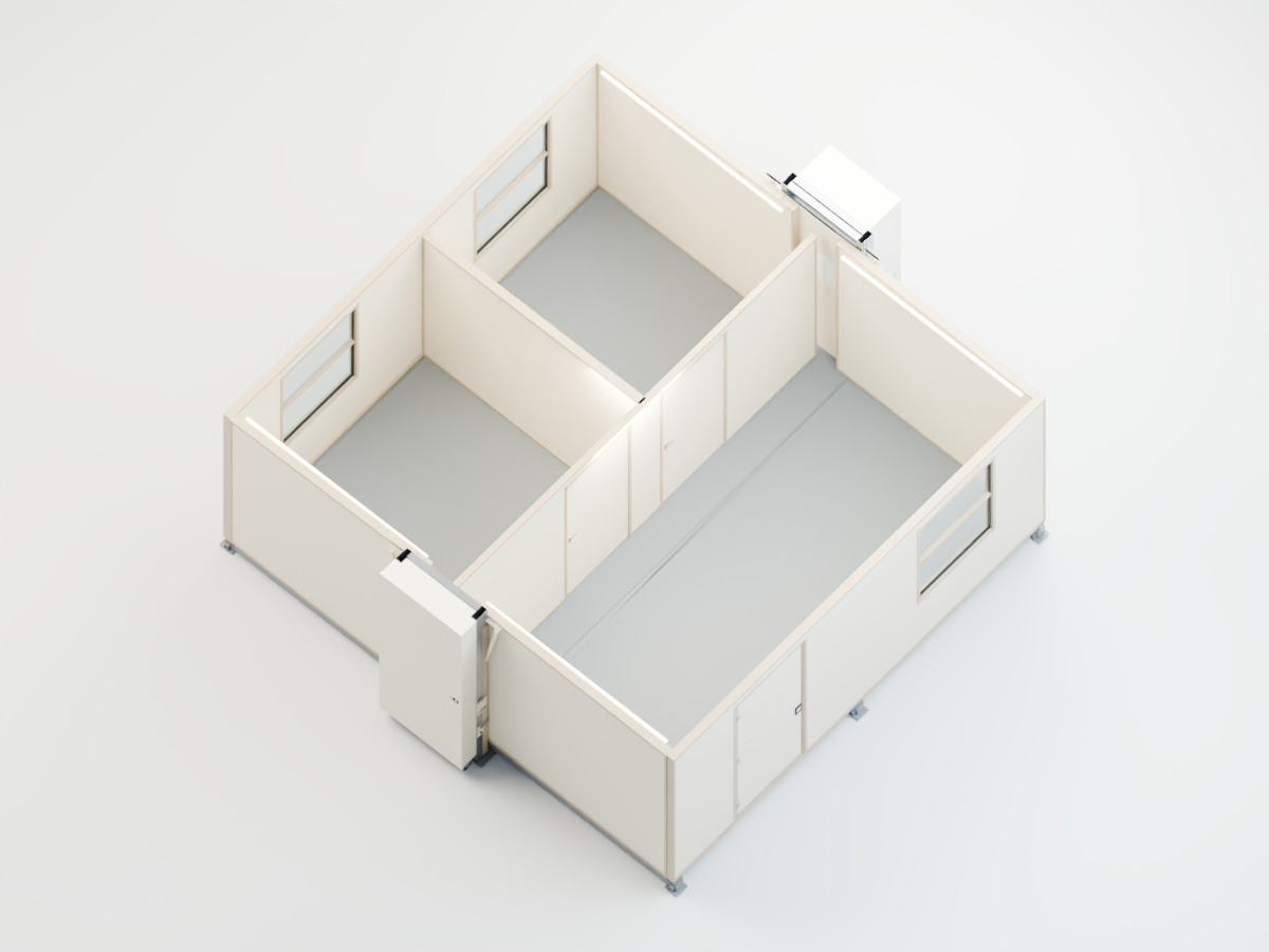 FORTS 38 3 Room layout with two enclosed rooms and an exterior entrance on the common room’s long wall